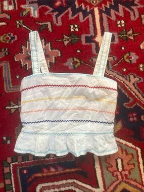 Forever 21 White Crop Top with Multicolor Zigzag Trim
